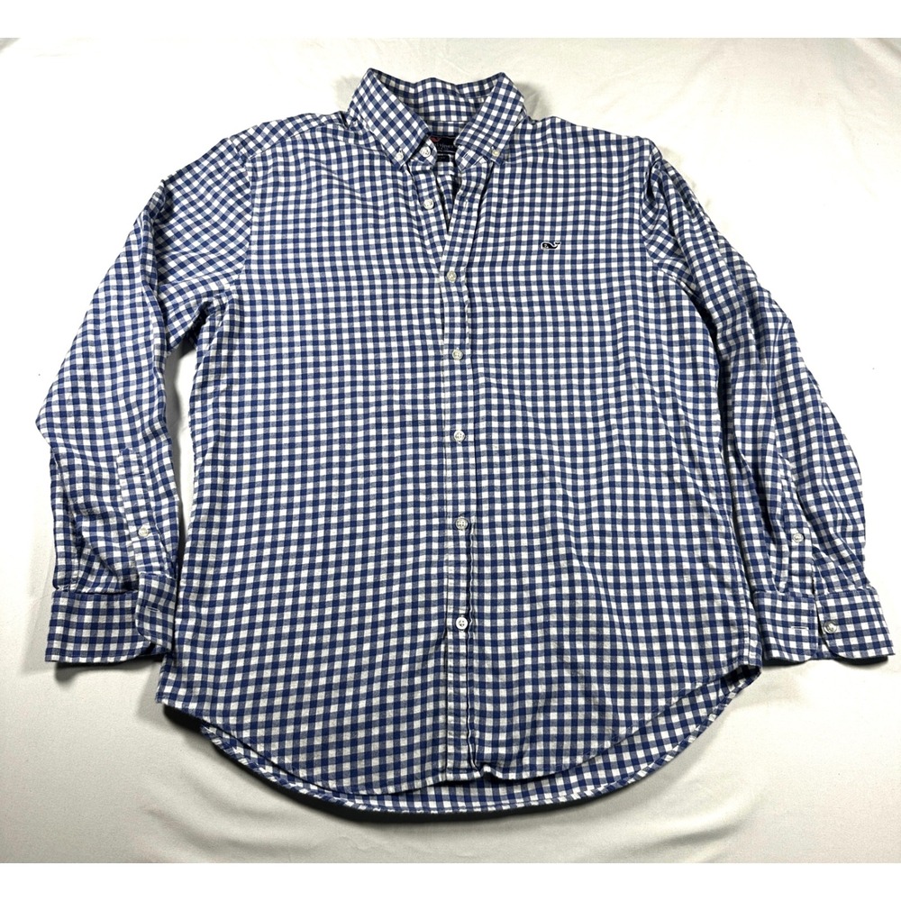 Vineyard Vines Mens Blue Gingham Whale Shirt Long Sleeve Button‎ Down Large